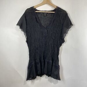 Sunny Taylor Womens Black Eyelet Ruffled Chiffon Sheer Short Sleeve Top Size 3X